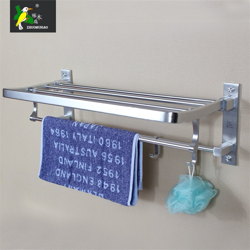 Peck Wood Space Aluminum Wire Drawing Can Folding Bath Towel Rack Fur Towel Rack Belt Hook Bathroom Hardware Pendant Thickened Reinforcement