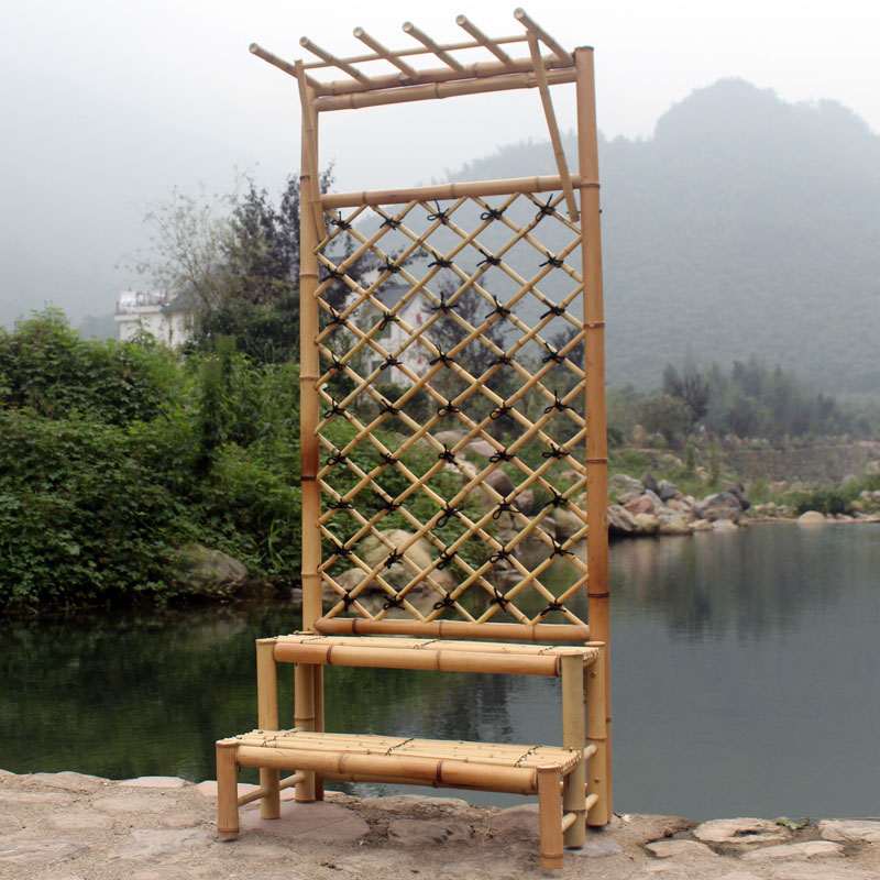 Large multi-layer original bamboo white bamboo succulent flower stand floor-to-ceiling grid bamboo handmade balcony garden hanging basket flower table