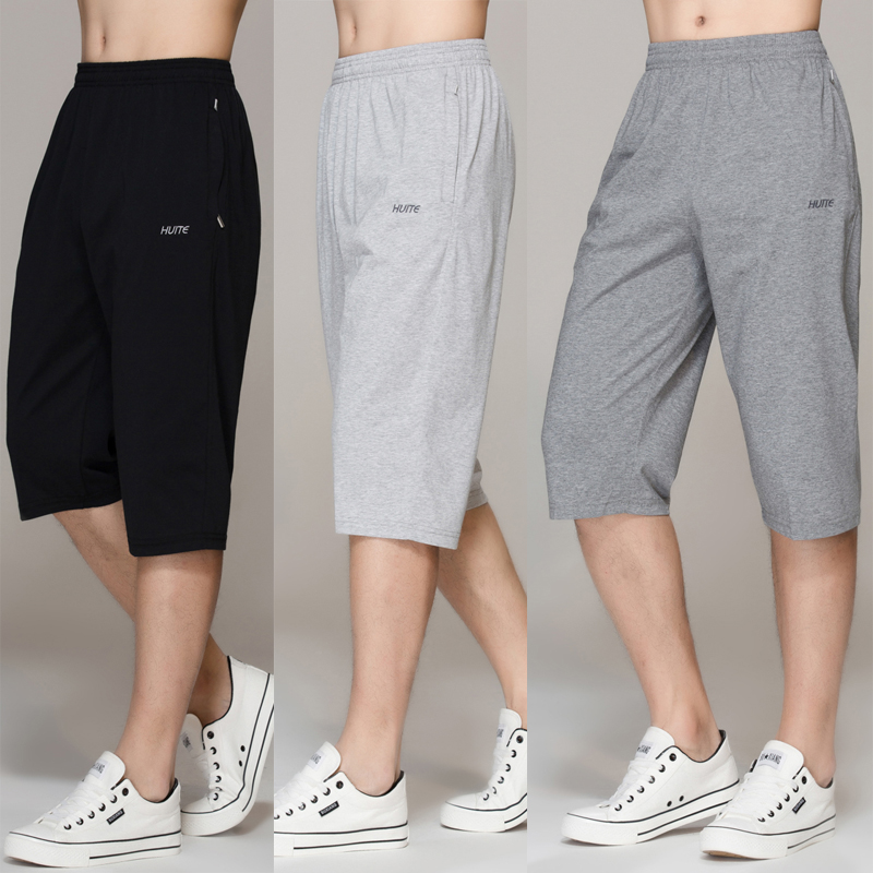 Summer thin loose cotton three-point pants men's sports shorts Men's summer middle-aged casual pants fat increase