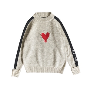Shirashima languid style sweater retro Harajuku BF style loose Pullover love embroidery couple's men's and women's knitw
