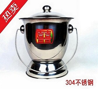 Stainless steel spittoon high-quality 304 thickened non-slip cover spittoon high-end double happiness children and grandchildren bucket boutique flower basket bucket