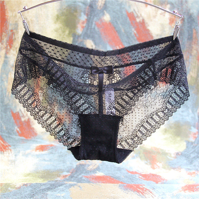 欧美女士低腰内裤三角裤性感蕾丝刺绣蝴蝶结无痕超薄透明奢华新品