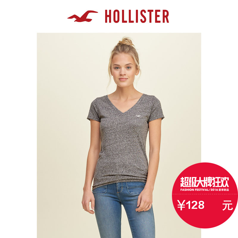 Hollister 2016春装新款必备短袖 V 领 T 恤 女 115362