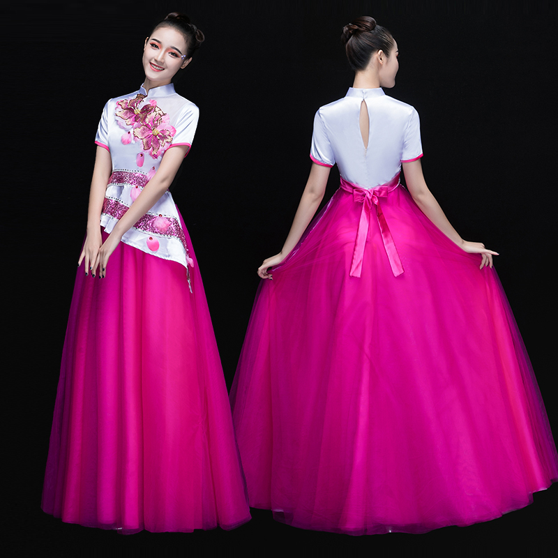 Chinese Folk Dance Costumes Opening Dance Guzheng Chorus Costume Classical Dance Costume Modern Dance Chorus Long Skirt Female Adults