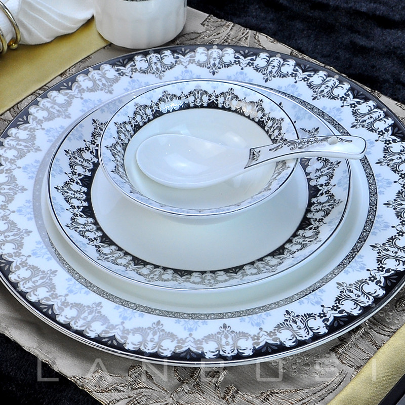 European-style club restaurant box tableware hotel table catering supplies dining table ceramic set bone china bowls and plates