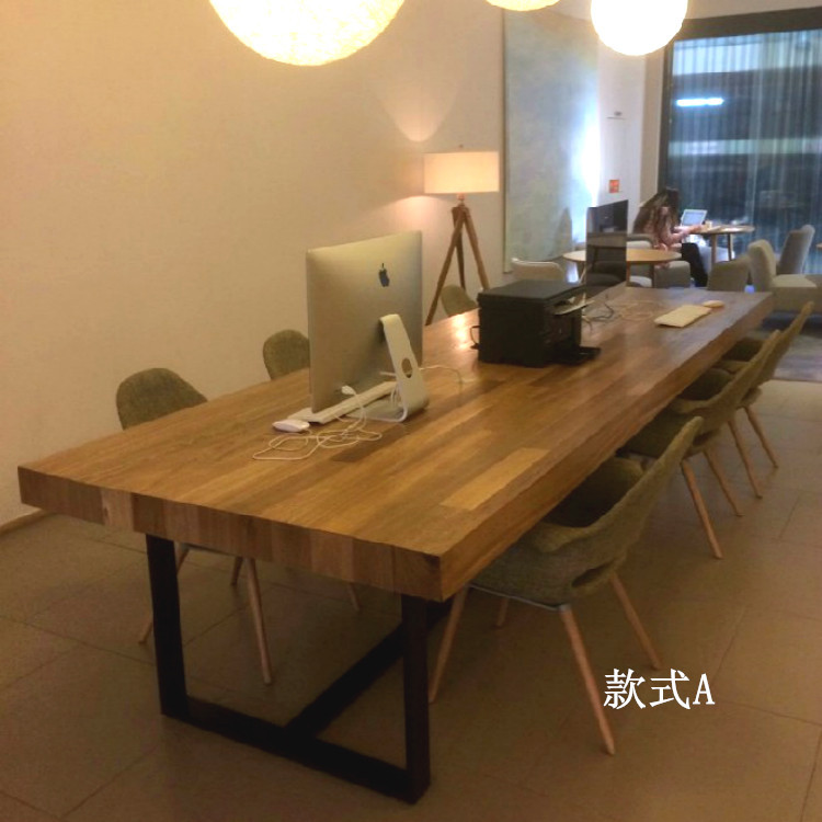 Loft American Country-Style Solid Wood and Iron Executive Desk, Simple Office Desk, Negotiation Table, Vintage Rectangular Conference Table Loft American Country-Style Solid Wood and Iron Executive Desk, Simple Office Desk, Negotiation Table, Vintage Rectangular Conference Table