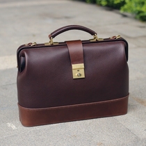 Monkey handmade×mens portable briefcase business mouth gold bag A4 file bag brown custom
