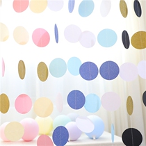 Birthday party arrangement decoration round pendant gold powder string flower hipster pull flag banner one year hundred year old shopping mall