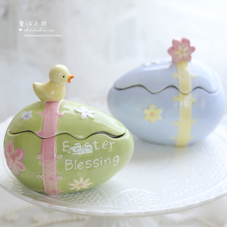 Ultra Cute Ceramic Decorations Cute Little Swing Piece Containing Jar Debris Hand-painted Ornament Box Color Egg Rabbit First Decorated Box