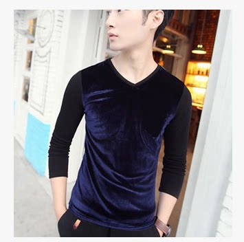 Spring Men Golden Fix Purified Cotton and Large Cotton Long-sleeved V-collar T-shirt
