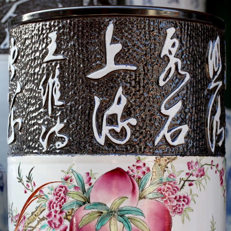 Hand - made peacock peony figure quiver jingdezhen ceramic famille rose porcelain vase of large stores decoration shop furnishing articles