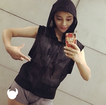 Summer net gauze sports vest hollow quick-drying clothes running shirt sleeveless T-shirt hooded yoga top fitness clothes women