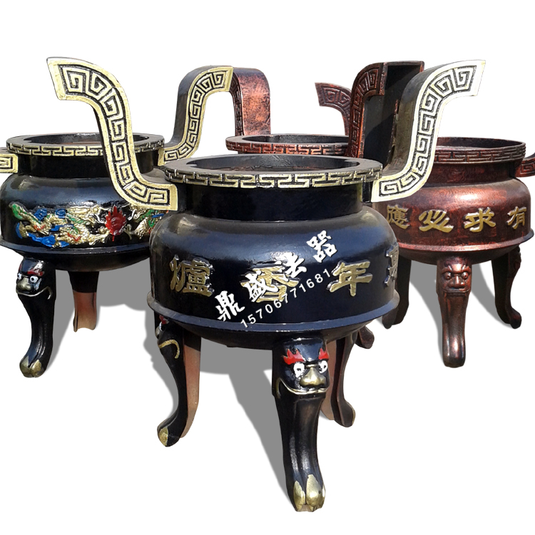 Supply cast iron large small round flat mouth incense stove temple incense stove Buddhist incense stove insert fragrant incense stove