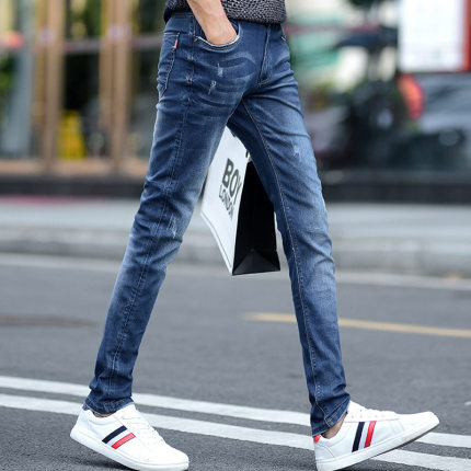 春季男士牛仔裤男修身青少年小脚裤春秋款男装