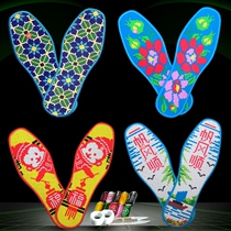 Embroidered insoles cross-stitch soles six-layer thickened mens and womens winter pure cotton sweat-absorbent breathable pinhole printed semi-finished products