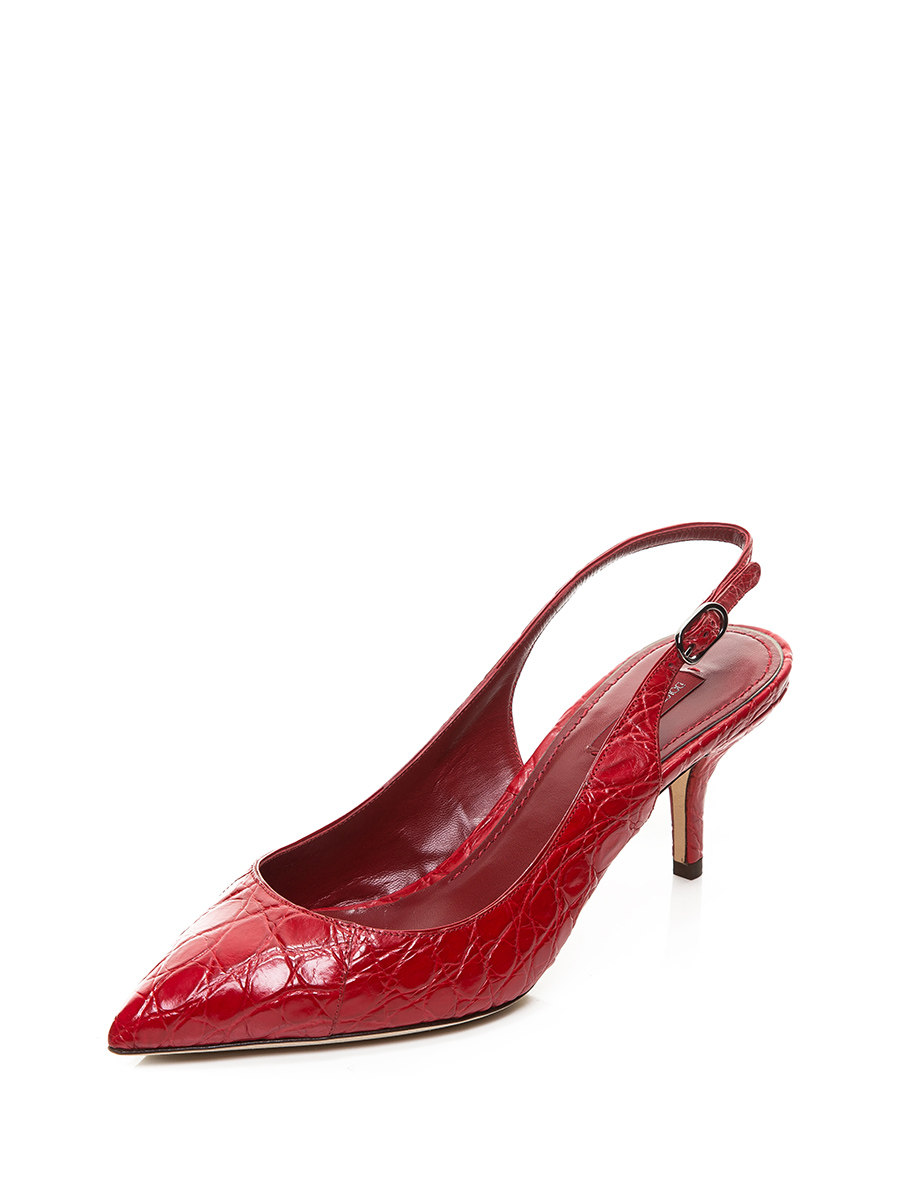 Dolce&Gabbana 红色鳄鱼纹露跟尖头低跟鞋