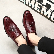 Crocodile Textured Business Casual Leather Shoes Mens Fashion Streaming Sumen Shoes Inlen Leather Shoes Mens Youth Hair Stylist Wave Shoe Korean version