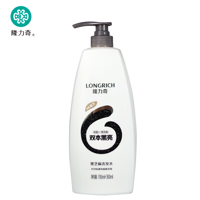 隆力奇黑芝麻洗发水700ml+300ml蛇胆黑芝麻柔顺黑亮新老包装随机