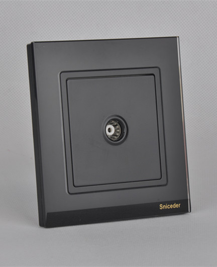 Schlangde Electrician 86 Type Wall Switch Panel S12 Black Tempered Glass One United TV Socket