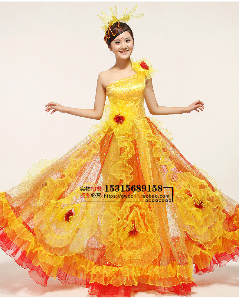 New chorus opening dance costume women's modern dance costume large swing skirt petal skirt dance costume stage
