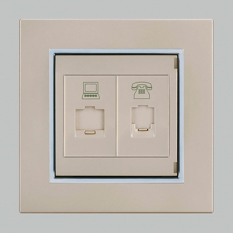 Tianji Deqi JC series high-end 86 computer Internet phone dual-port information socket panel champagne gold