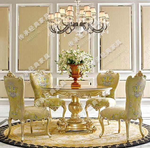 American European-style carved round table French style Italian lavish dining room Home innate neoclassical solid wood carved dining table