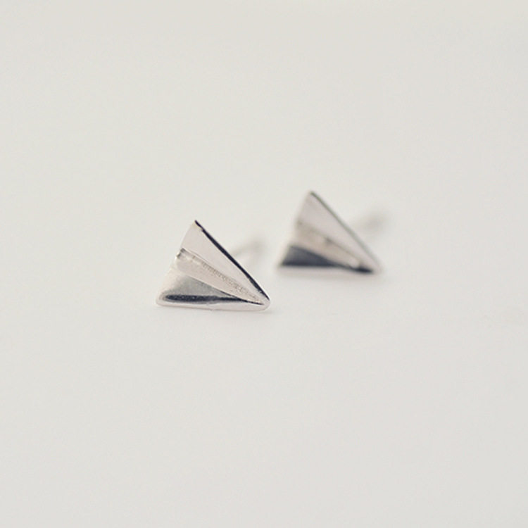 925 silver special fresh wind paper airplane shape cute small earrings female new product