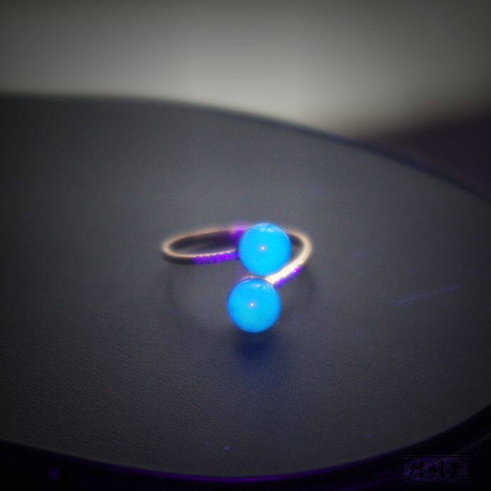 多米尼加天空蓝保真蓝珀戒指 香港精工18k金镶钻女戒指 6mm珠子