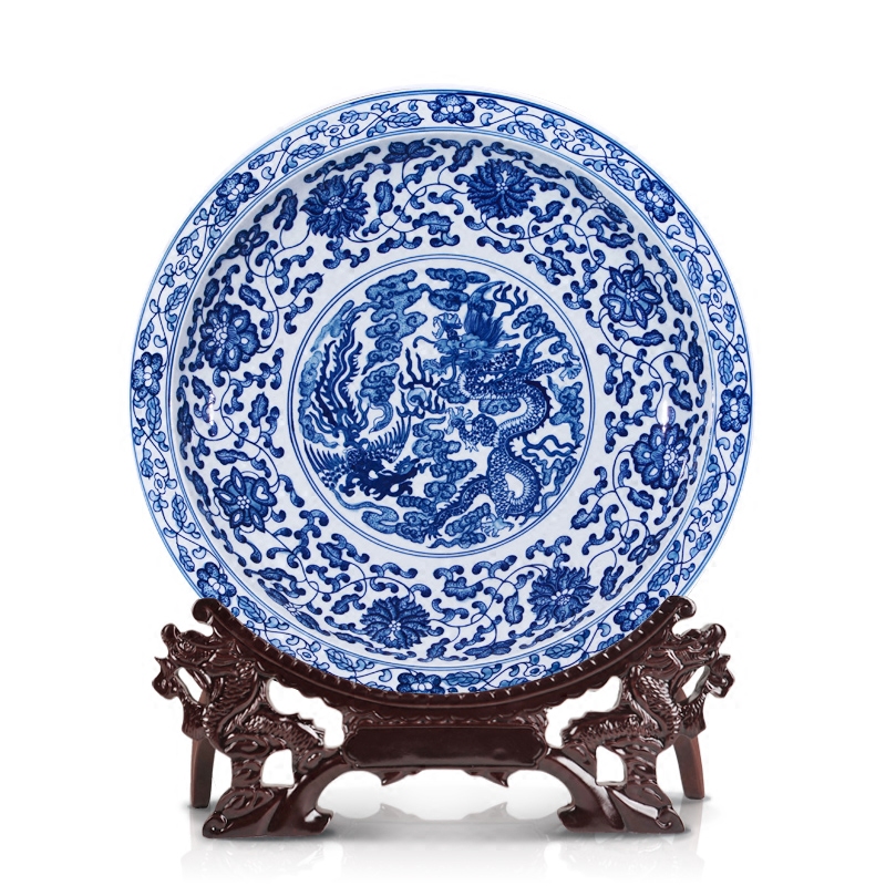 Jingdezhen ceramics imitation the qing qianlong hand - made of blue and white porcelain lotus flower porcelain Chinese hang dish hanging decorative furnishing articles