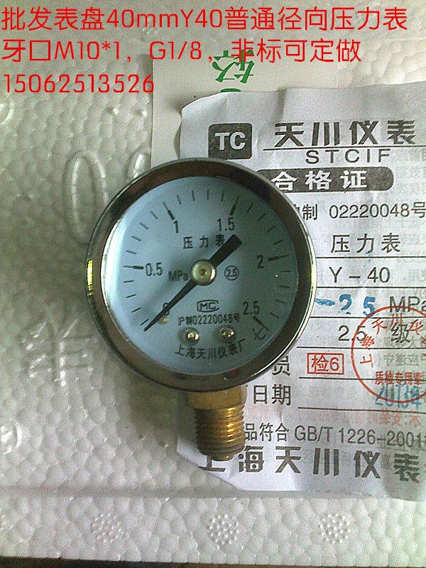 Dial 40mm ordinary radial pressure gauge Y40 0-0 611 646101625MPA specification Full