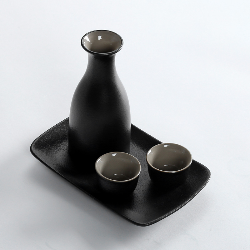 Poly real (sheng home wine wine coarse some ceramic porcelain small a small handleless wine cup of black points wine liquor cup Japanese - style wine decanters