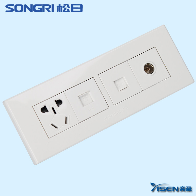 Shanghai Songri switch socket 118 flat screen series TV + telephone + computer + five-hole socket