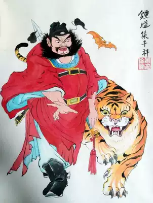 Zhong Kui Shenwei portrait cinnabar pure hand-painted evil town cinnabar