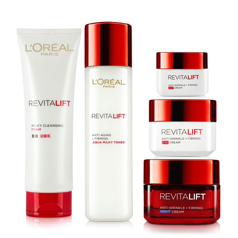 L＇oreal/欧莱雅复颜抗皱组合 洁面+柔肤水+眼霜+日霜+晚霜包邮