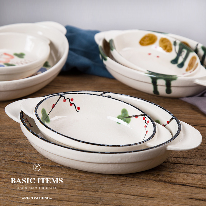 Ceramic ears baking cheese baked FanPan pasta dish high - temperature oven baked food bowl dish packages available mail