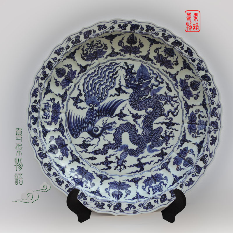 Jingdezhen longfeng manual brushwork lines 70 cm diameter grail hand - made porcelain 70 cm diameter grail furnishing articles