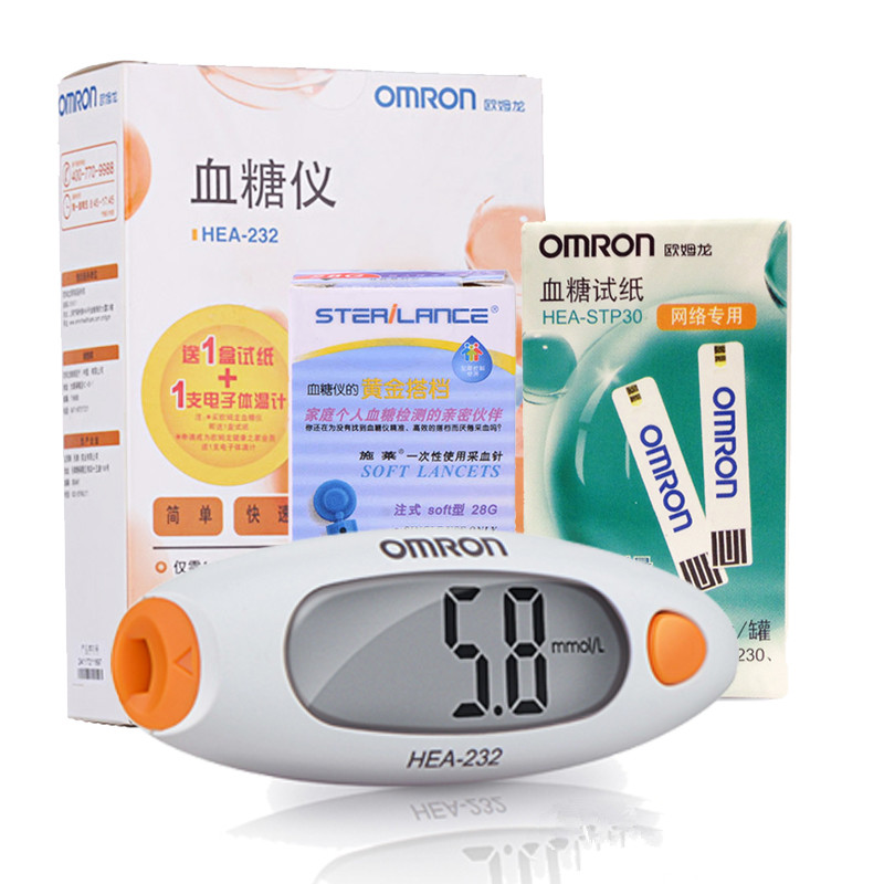 欧姆龙血糖仪HEA-232 电子血糖测试仪配试纸25片 家用测血糖仪器
