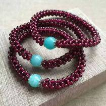 Natural garnet flat bead womens bracelet with amazonite beads *Hand-woven bracelet with versatile gemstones