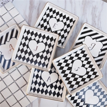 French Monogram black and white stripes gold edged ceramic letter disc desktop storage ornaments