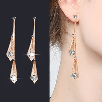 Korean long womens earrings evening dress earrings fashion temperament rose gold earrings sterling silver hypoallergenic ear clip