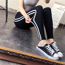 2021 spring and summer new modal cotton two bars 2 bars slim slim sports leggings