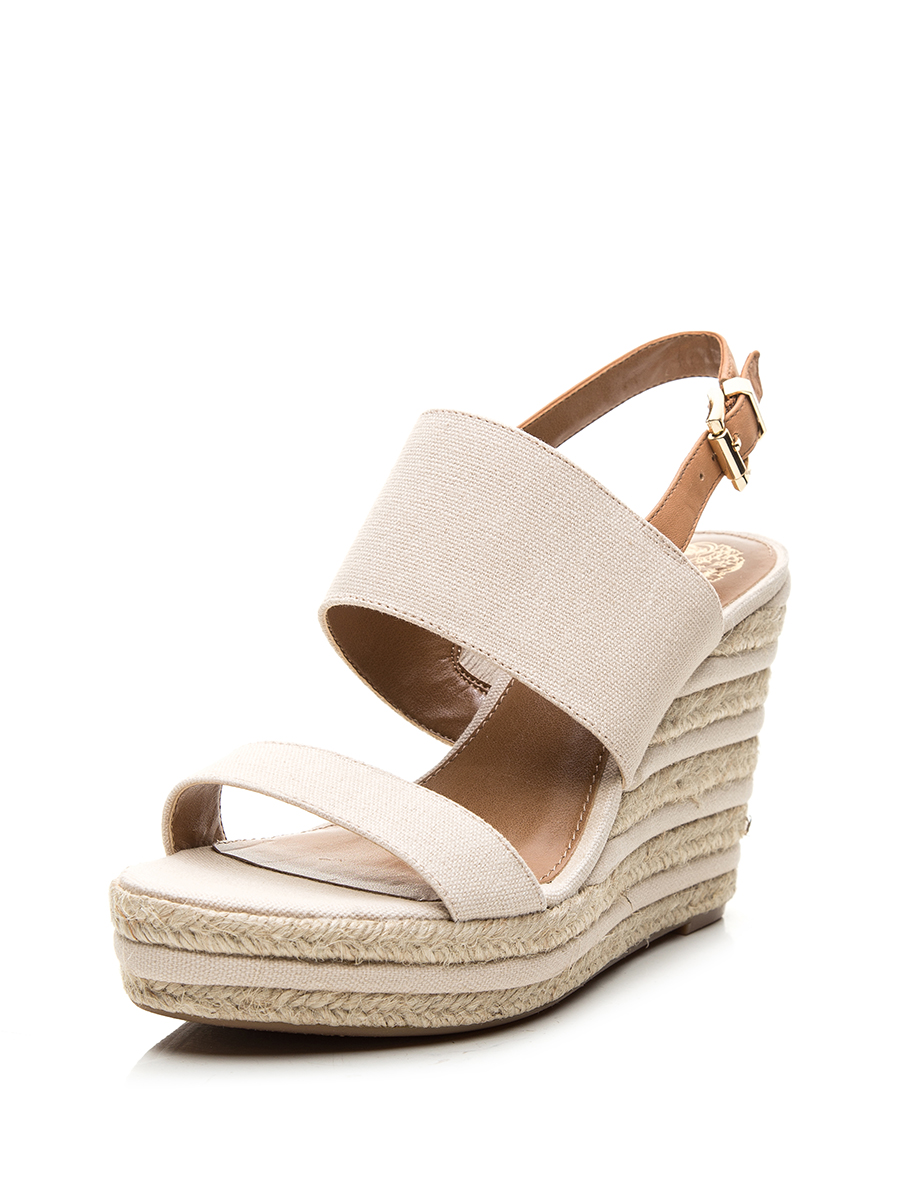 VINCE CAMUTO 杏白一字带编织厚底坡跟凉鞋
