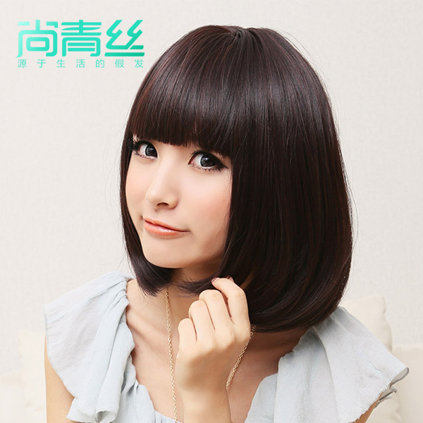 尚青丝女生齐刘海bobo头假发 短发蓬松修脸 时尚气质型发型