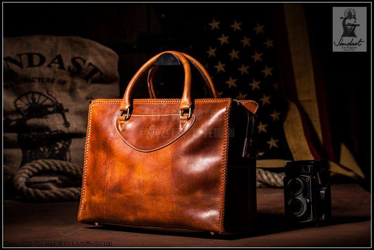 Sandast American origin handmade first layer cowhide classic retro briefcase Sidus star miniature version