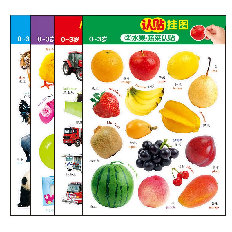 儿童早教启蒙认知贴纸挂图 拼音看图识字宝宝撕不烂早教贴纸玩具
