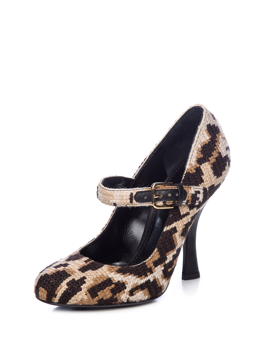 Dolce&Gabbana 棕色编织几何图案玛丽珍鞋