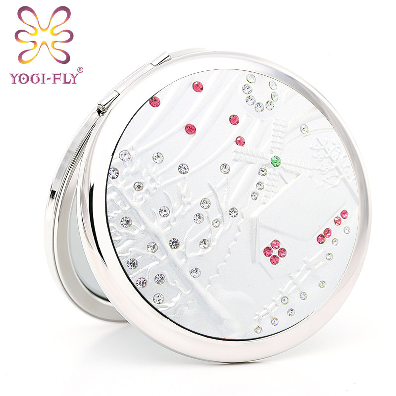 Yagefei dressing small mirror Female makeup mirror Portable small round mirror folding creative DIY lettering gift mirror