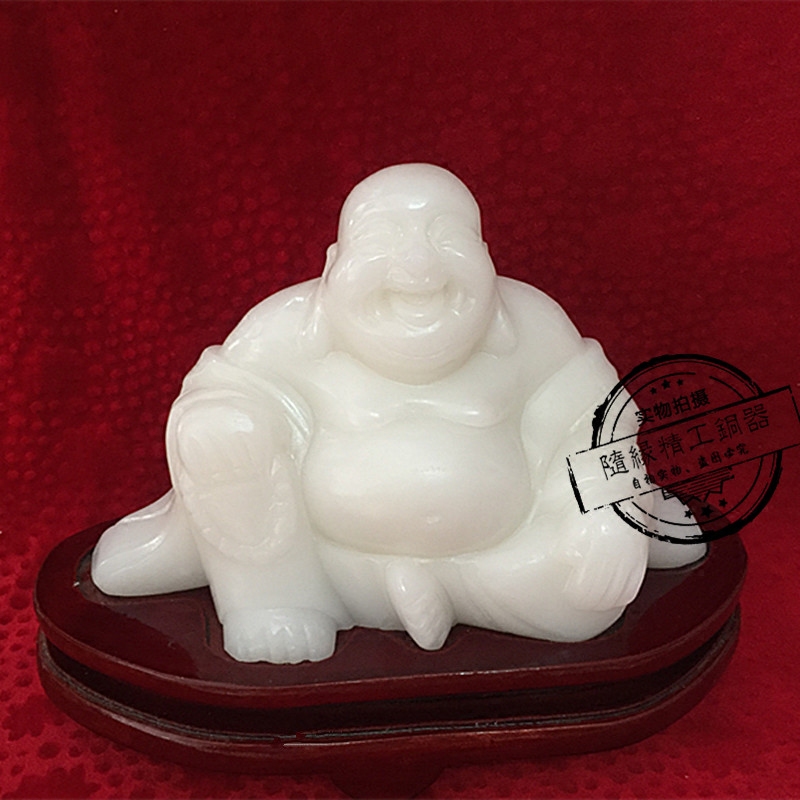 Natural white jade engraved Millway Buddha with large belly Buddha pendulum piece Feng Shui Guan Guan Office Living Room Adornment