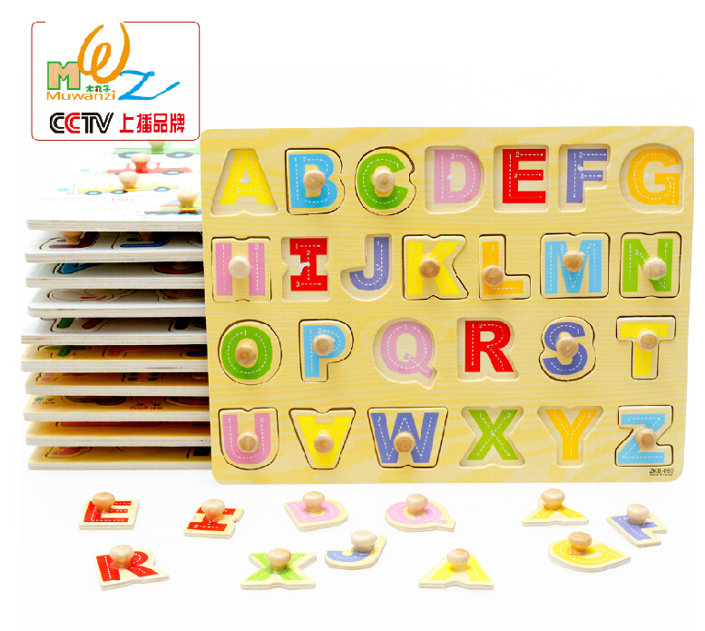 Puzzle Children Digital English Letter Hand Grip Plate Jigsaw Baby Wooden Jigsaw Puzzle Puzzle toy 1-2-3-4 years old