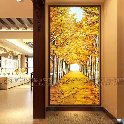 European-style art glass TV background wall Entrance living room screen partition Carving process mural Wealth forest